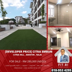 [Freehold & Developer Price] Apartment Citra Embun Residensi, Citra Hill, Mantin, Nilai