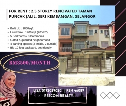 For Rent : 2.5 Storey Renovated Taman Puncak Jalil, Seri Kembangan, Selangor